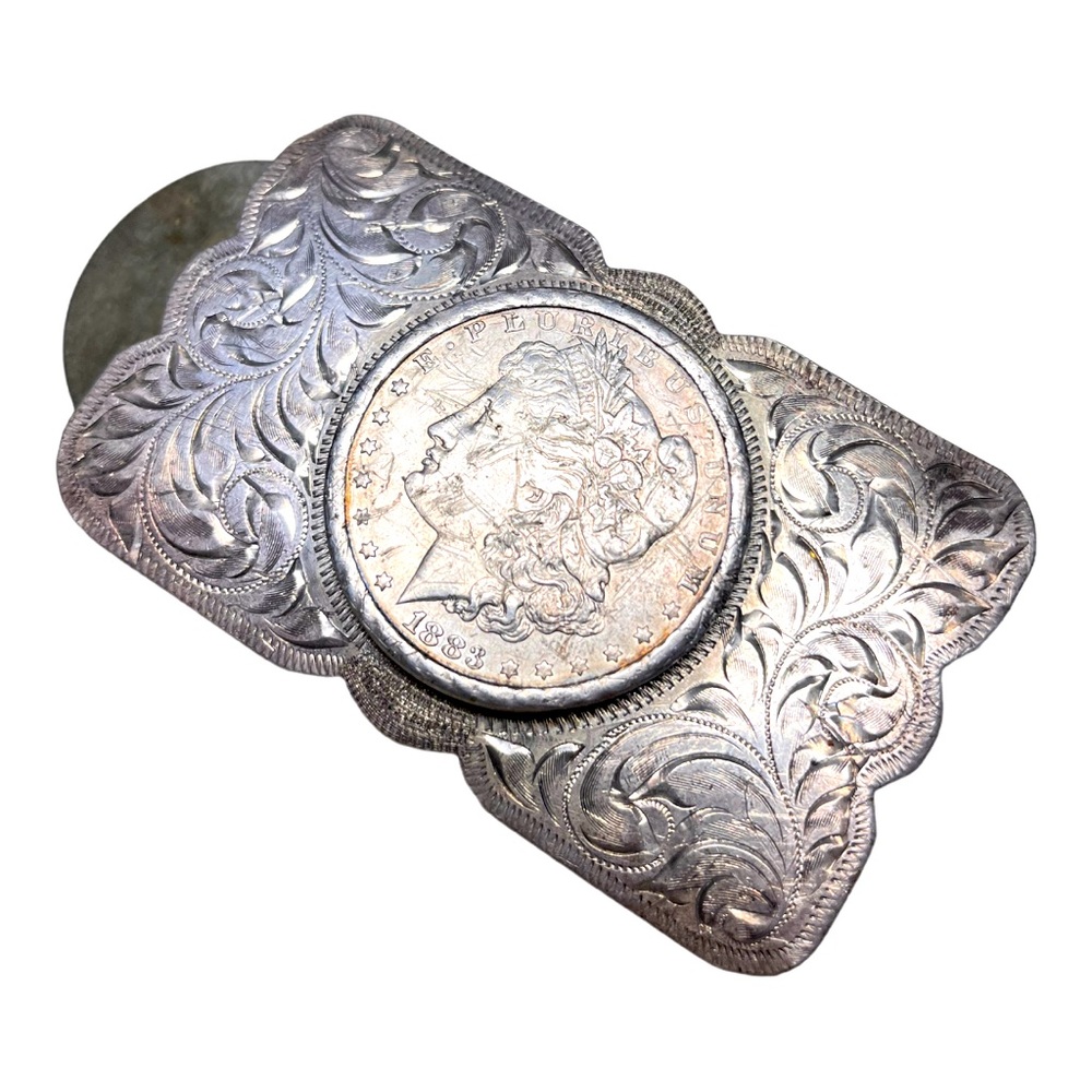 1883 Morgan Silver Dollar Silver Belt Buckle Collectable Western Style